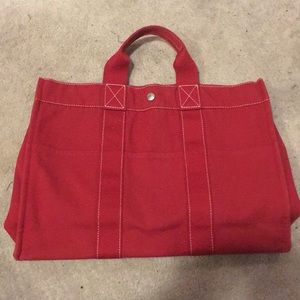 Hermes woman’s red fourre tout pm canvas tote bag